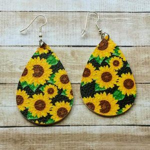Sunflower Faux Leather Earrings